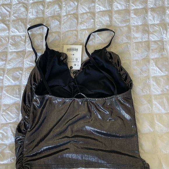 Zara gunmetal metallic ruched crop top - Picture 4 of 7